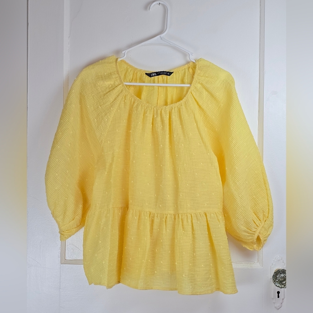 Zara Yellow Peplum Cottagecore Blouse M